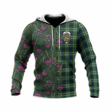 Mow Family Crest Tartan Knitted Hoodie Scottish Thistle Flower Pattern Half Style - Tartan Vibes Clothing