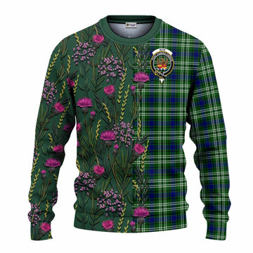 Mow Family Crest Tartan Knitted Sweater Scottish Thistle Flower Pattern Half Style - Tartan Vibes Clothing