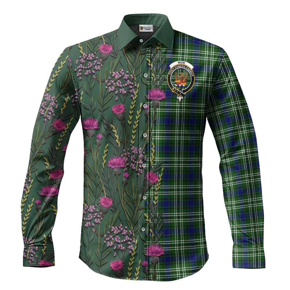 Mow Family Crest Tartan Long Sleeve Button Shirts Scottish Thistle Flower Pattern Half Style - Tartan Vibes Clothing