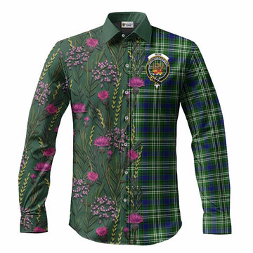 Mow Family Crest Tartan Long Sleeve Button Shirts Scottish Thistle Flower Pattern Half Style - Tartan Vibes Clothing