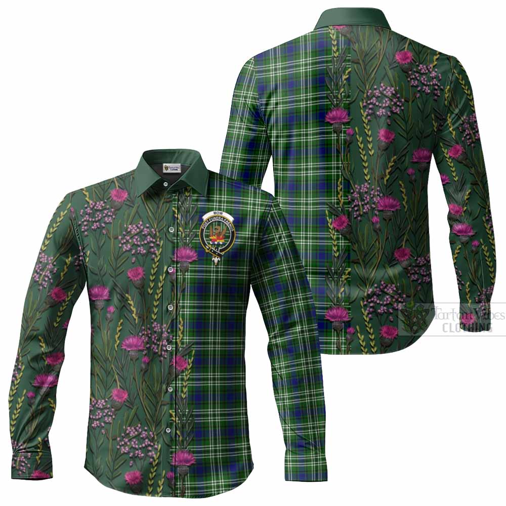 Mow Family Crest Tartan Long Sleeve Button Shirts Scottish Thistle Flower Pattern Half Style - Tartan Vibes Clothing