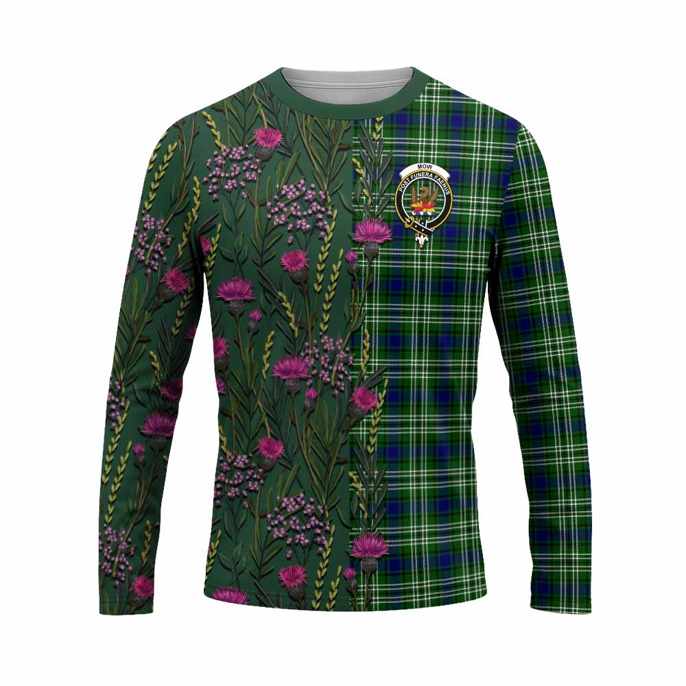 Mow Family Crest Tartan Long Sleeve T-Shirt Scottish Thistle Flower Pattern Half Style - Tartan Vibes Clothing