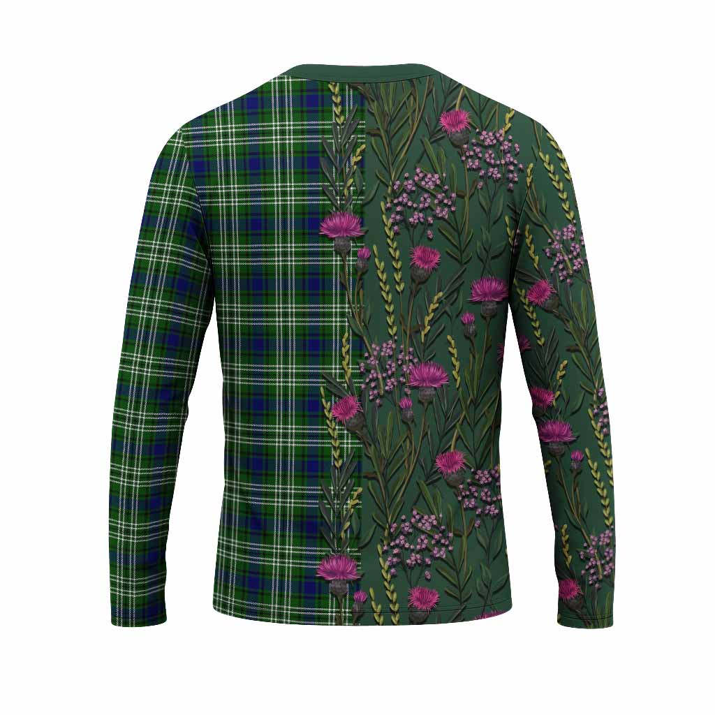 Mow Family Crest Tartan Long Sleeve T-Shirt Scottish Thistle Flower Pattern Half Style - Tartan Vibes Clothing