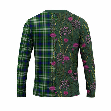 Mow Family Crest Tartan Long Sleeve T-Shirt Scottish Thistle Flower Pattern Half Style - Tartan Vibes Clothing