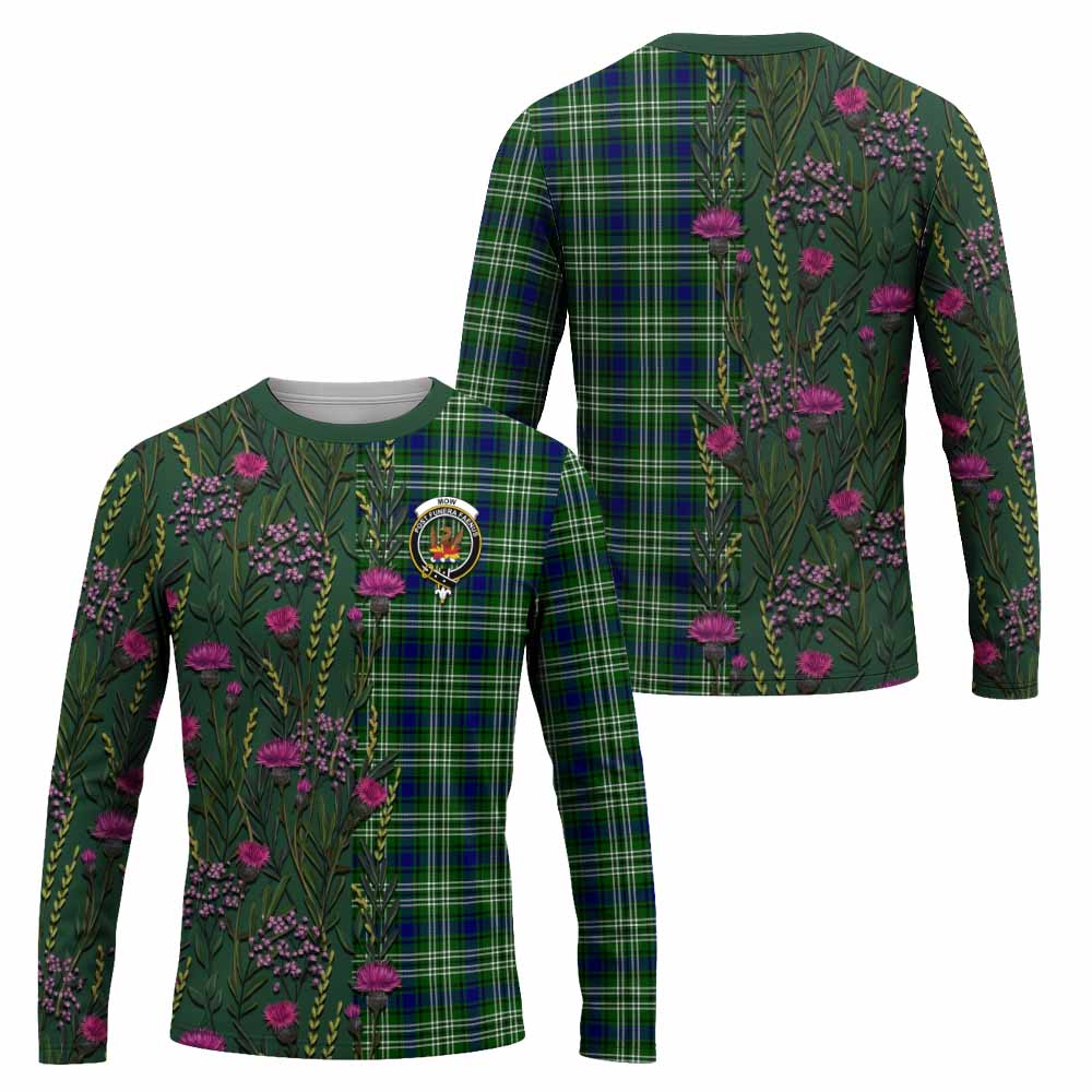 Mow Family Crest Tartan Long Sleeve T-Shirt Scottish Thistle Flower Pattern Half Style - Tartan Vibes Clothing