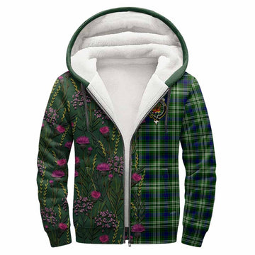 Mow Family Crest Tartan Sherpa Hoodie Scottish Thistle Flower Pattern Half Style - Tartan Vibes Clothing