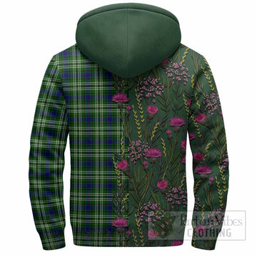 Mow Family Crest Tartan Sherpa Hoodie Scottish Thistle Flower Pattern Half Style - Tartan Vibes Clothing