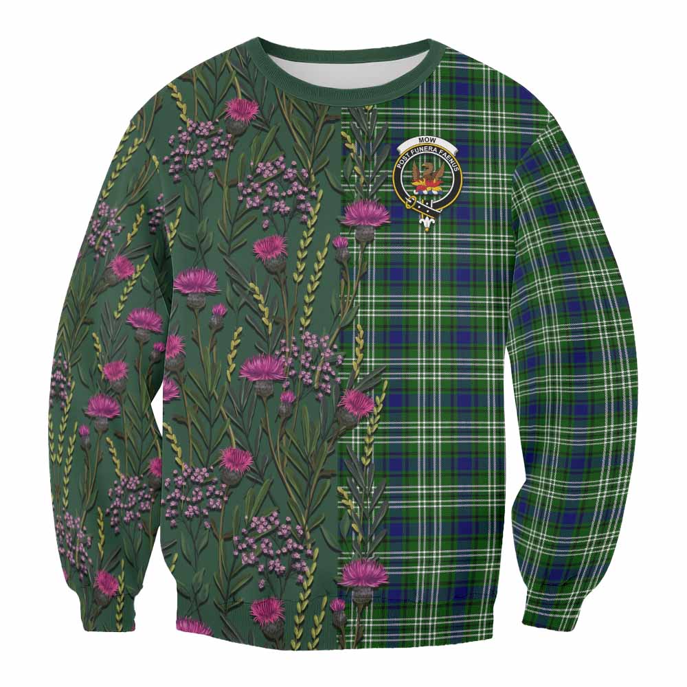 Mow Family Crest Tartan Sweatshirt Scottish Thistle Flower Pattern Half Style - Tartan Vibes Clothing