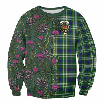 Mow Family Crest Tartan Sweatshirt Scottish Thistle Flower Pattern Half Style - Tartan Vibes Clothing