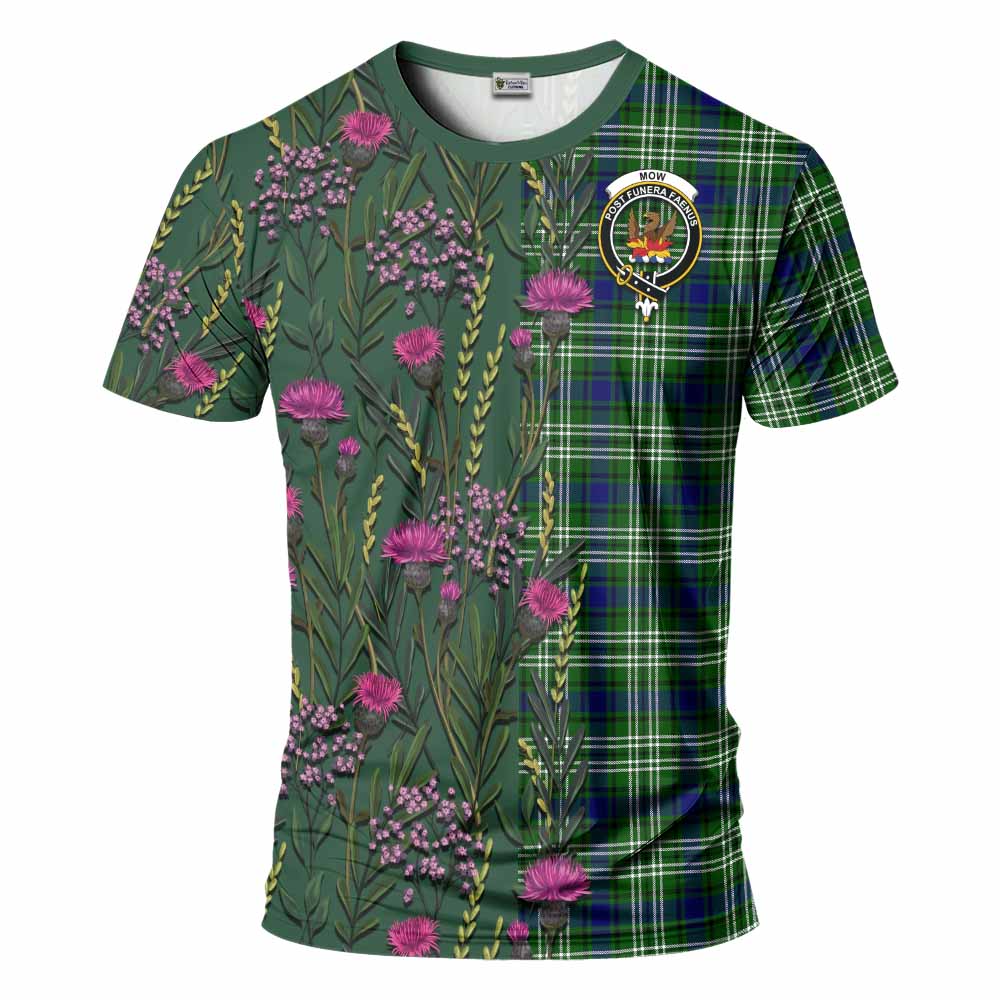 Mow Family Crest Tartan T-Shirt Scottish Thistle Flower Pattern Half Style - Tartan Vibes Clothing