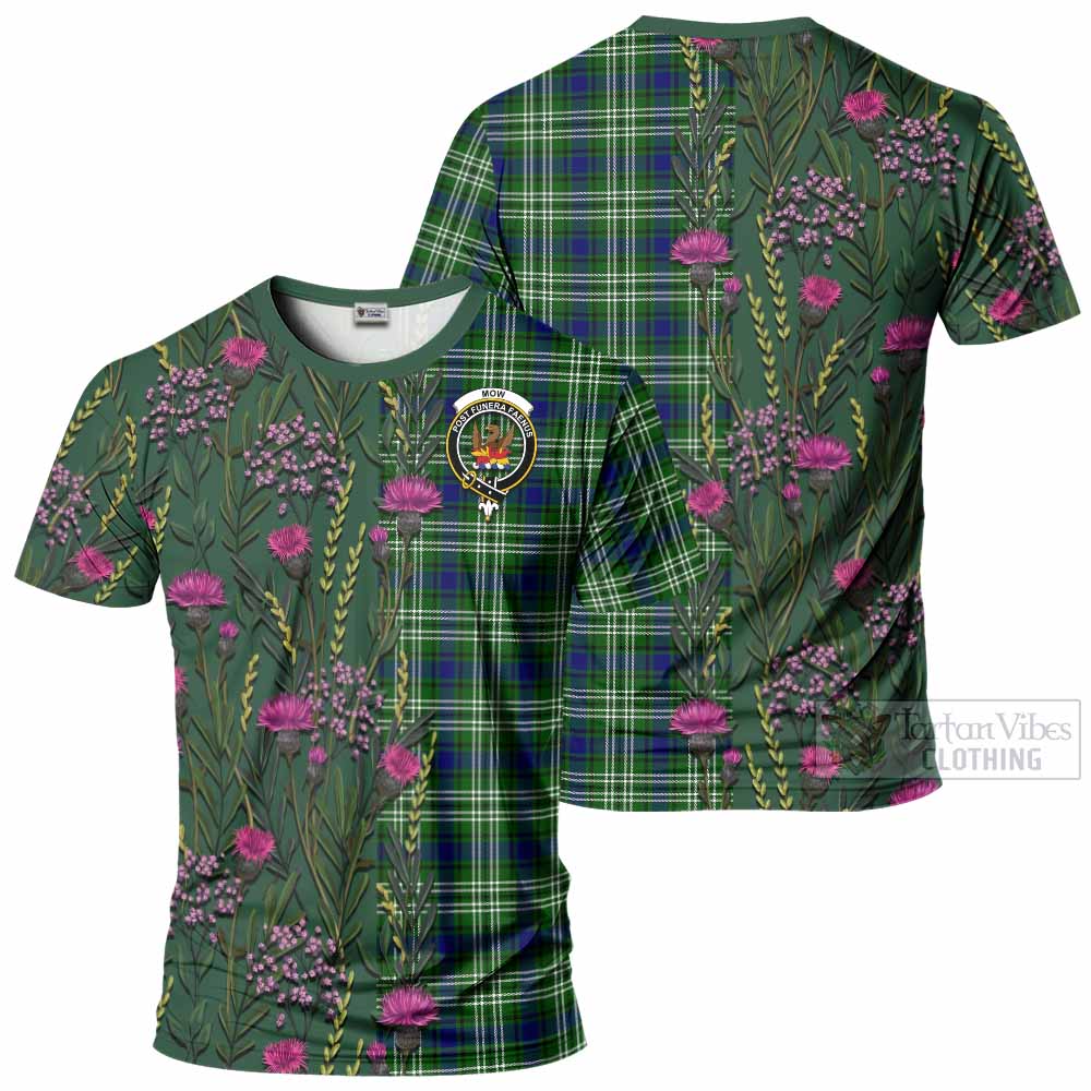 Mow Family Crest Tartan T-Shirt Scottish Thistle Flower Pattern Half Style - Tartan Vibes Clothing