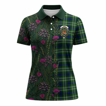 Mow Family Crest Tartan Women Polo Shirt Scottish Thistle Flower Pattern Half Style - Tartan Vibes Clothing