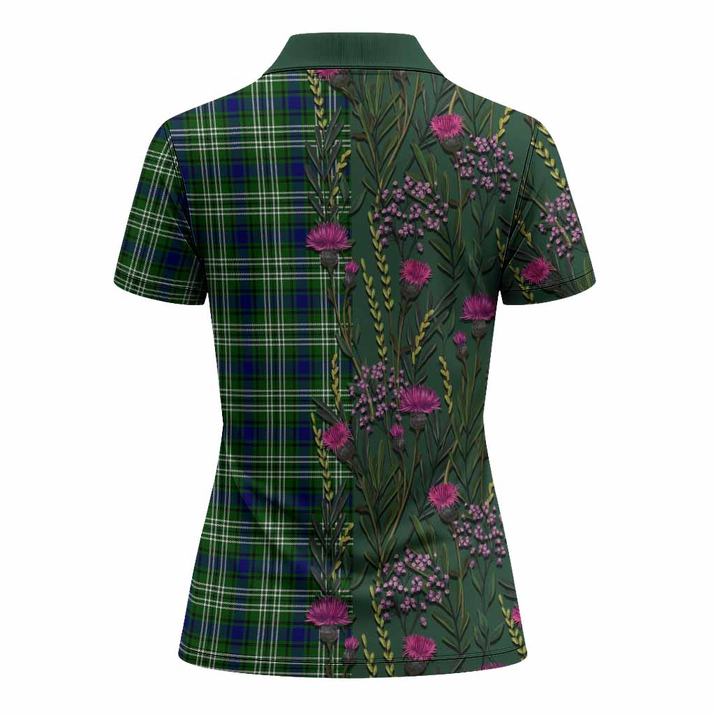 Mow Family Crest Tartan Women Polo Shirt Scottish Thistle Flower Pattern Half Style - Tartan Vibes Clothing