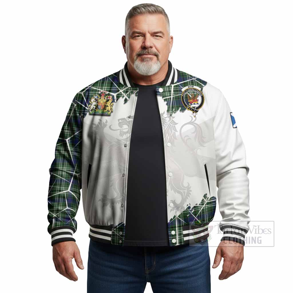 Mow Tartan Baseball Jacket with Family Crest and Lion Rampant Grunge Style