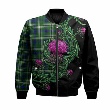 Mow Tartan Bomber Jacket Resilient Scottish Thistle Unisex Black - Tartan Vibes Clothing
