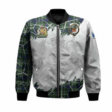 Mow Tartan Bomber Jacket with Family Crest and Lion Rampant Grunge Style
