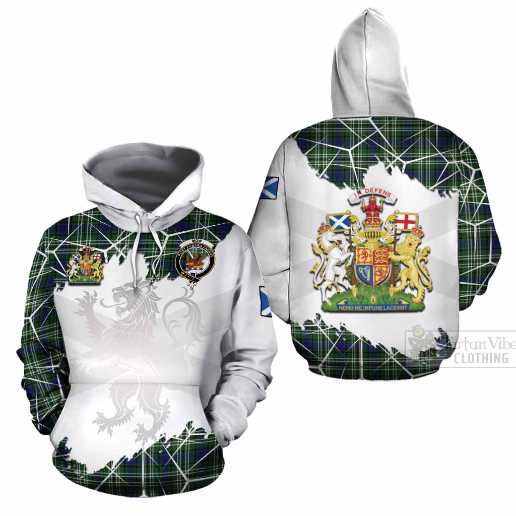 Mow Tartan Cotton Hoodie with Family Crest and Lion Rampant Grunge Style