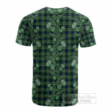 Mow Tartan Cotton T-shirt Seamless Scottish Thistle Flowers