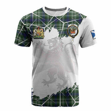 Mow Tartan Cotton T-shirt with Family Crest and Lion Rampant Grunge Style