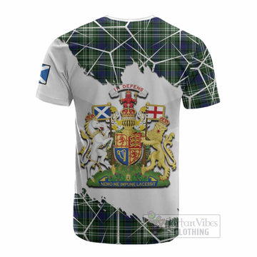 Mow Tartan Cotton T-shirt with Family Crest and Lion Rampant Grunge Style