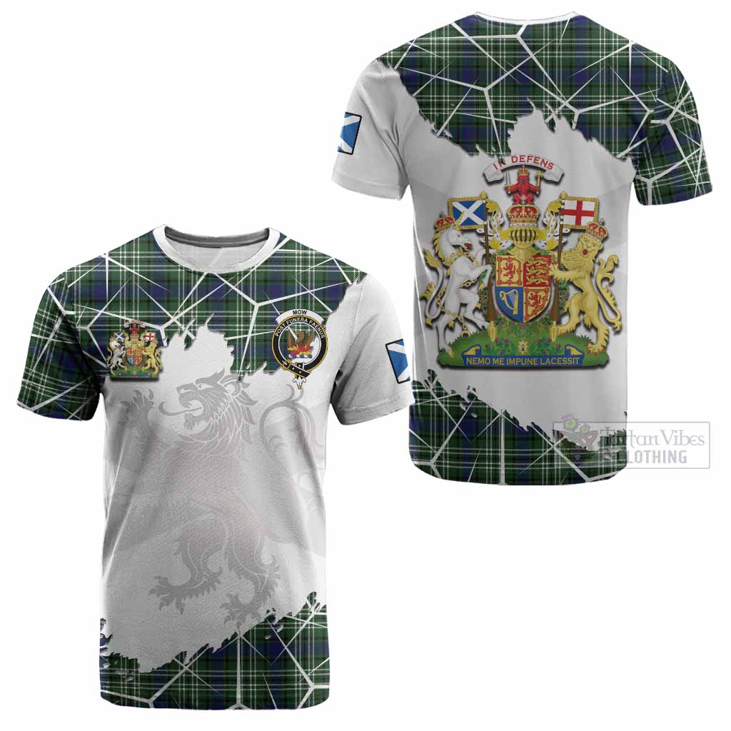 Mow Tartan Cotton T-shirt with Family Crest and Lion Rampant Grunge Style