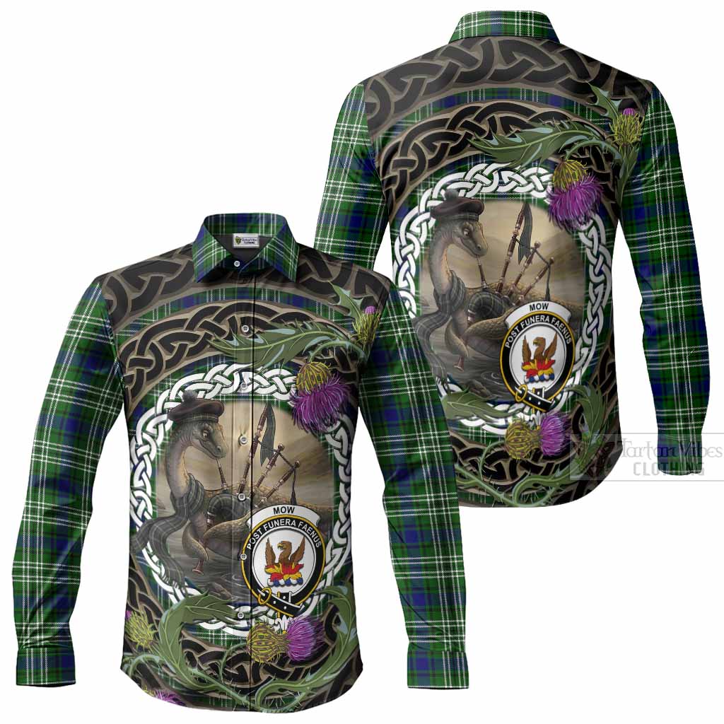 Mow Tartan Crest Bagpipe Nessie Long Sleeve Button Shirts Scottish Loch Ness Monster Celtic Thistle