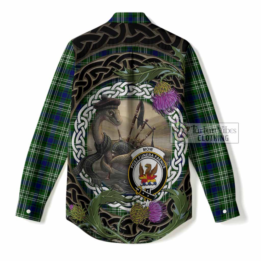 Mow Tartan Crest Bagpipe Nessie Women Casual Shirt Scottish Loch Ness Monster Celtic Thistle