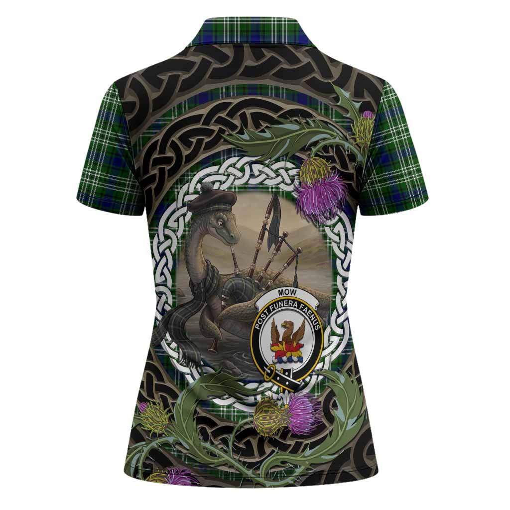 Mow Tartan Crest Bagpipe Nessie Women Polo Shirt Scottish Loch Ness Monster Celtic Thistle