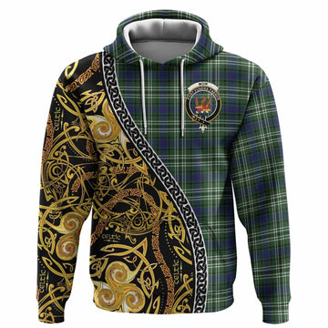 Mow Tartan Crest Hoodie Celtic Knot and Triple Trickle Spiral Symbols