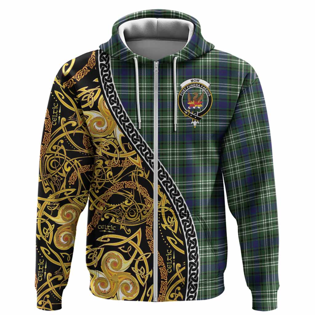 Mow Tartan Crest Hoodie Celtic Knot and Triple Trickle Spiral Symbols