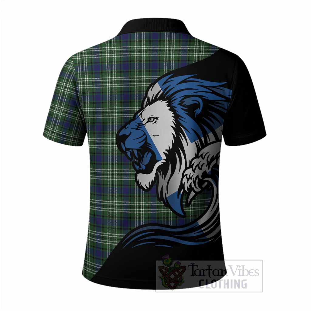 Mow Tartan Crest Polo Shirt Scottish Golden Lions Wave Flow