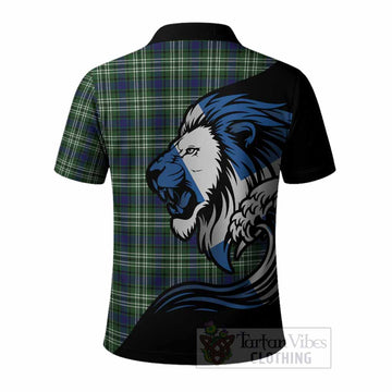 Mow Tartan Crest Polo Shirt Scottish Golden Lions Wave Flow