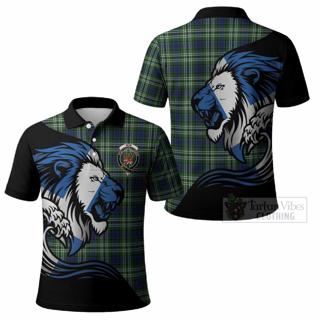 Mow Tartan Crest Polo Shirt Scottish Golden Lions Wave Flow