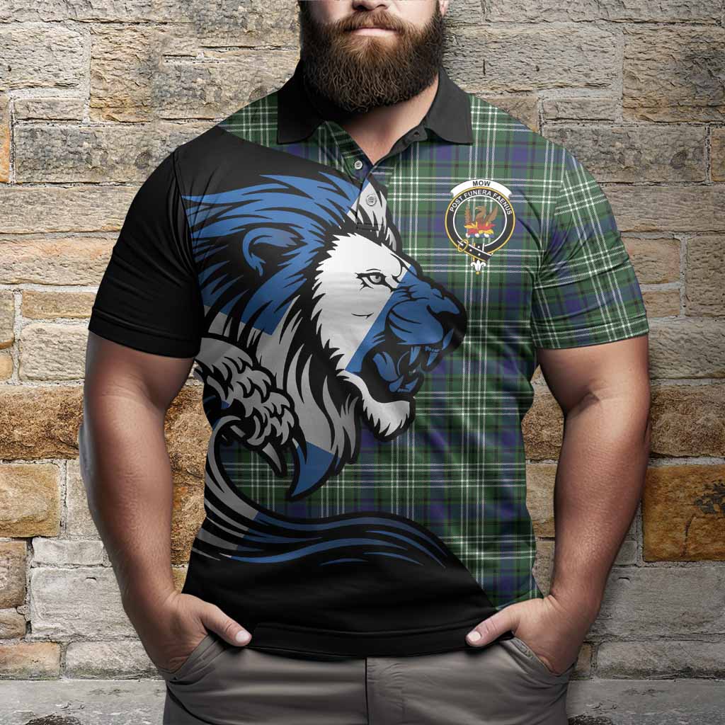 Mow Tartan Crest Polo Shirt Scottish Golden Lions Wave Flow