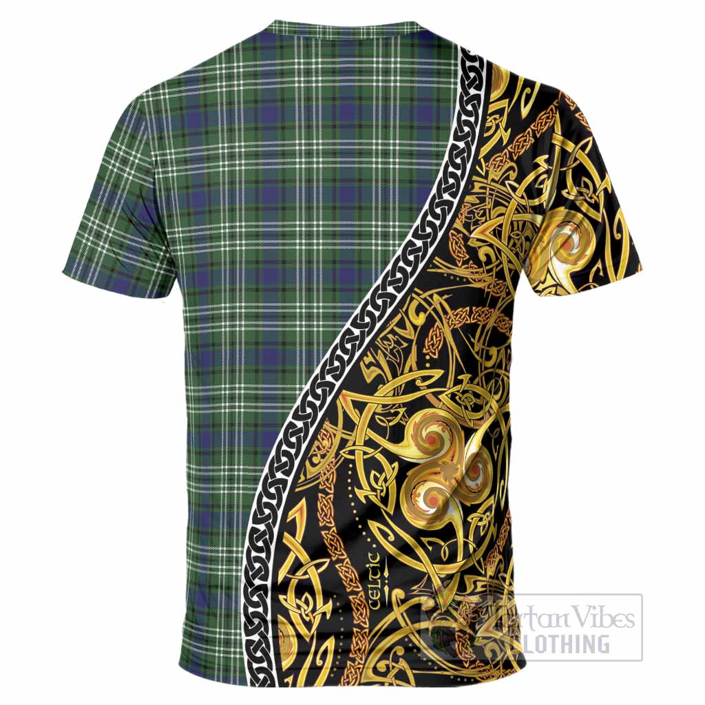 Mow Tartan Crest T-Shirt Celtic Knot and Triple Trickle Spiral Symbols