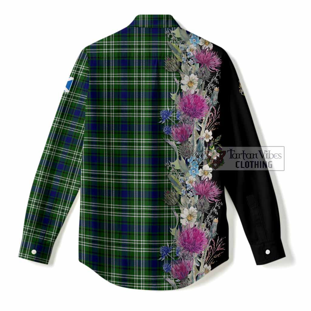 Mow Tartan Crest Thistle Floral Women Casual Shirt