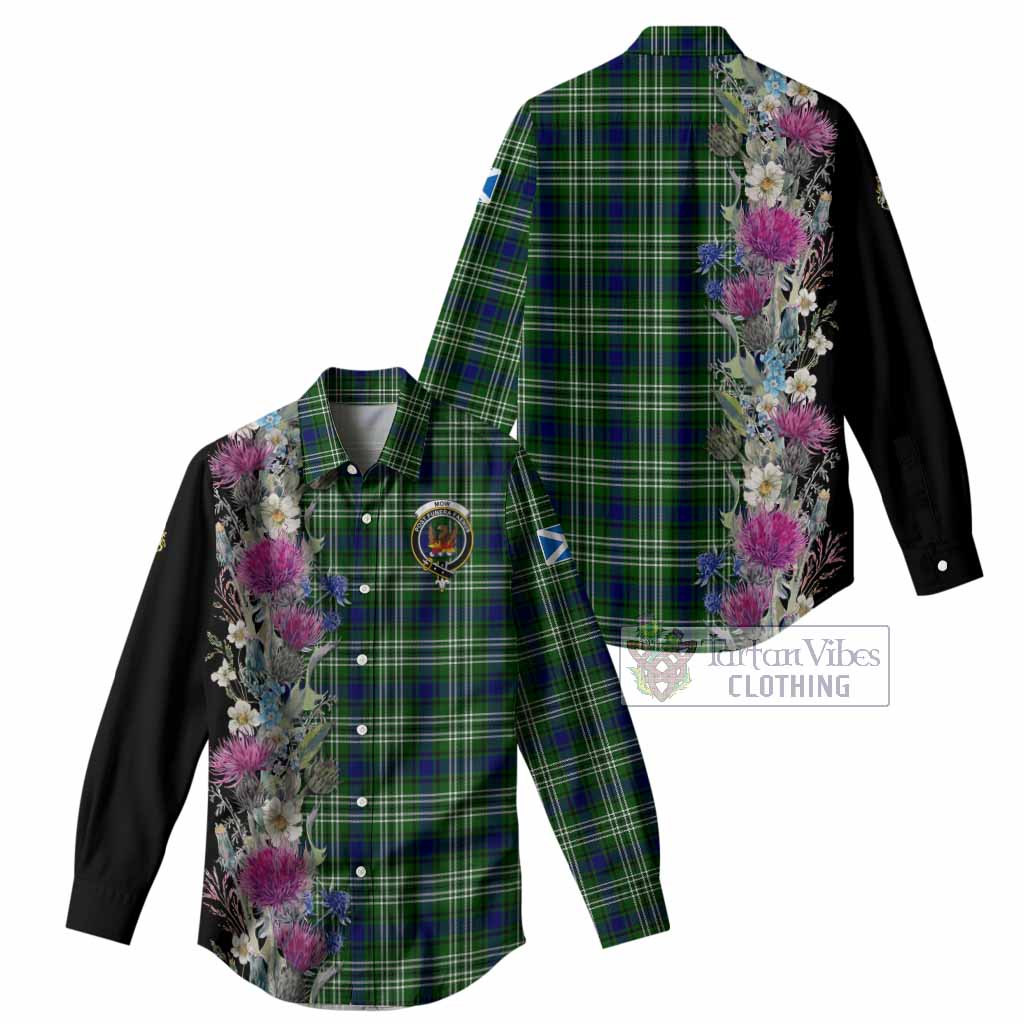 Mow Tartan Crest Thistle Floral Women Casual Shirt