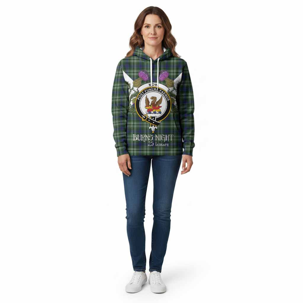Mow Tartan Family Crest Cotton Hoodie Scottish Burns Night Thistle Floral