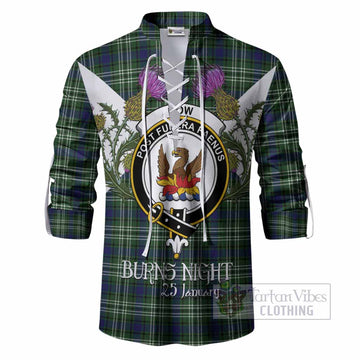 Mow Tartan Family Crest Ghillie Shirt Scottish Burns Night Thistle Floral