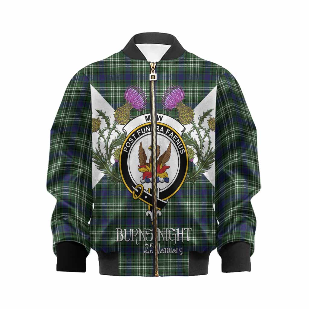 Mow Tartan Family Crest Kid Bomber Jacket Scottish Burns Night Thistle Floral