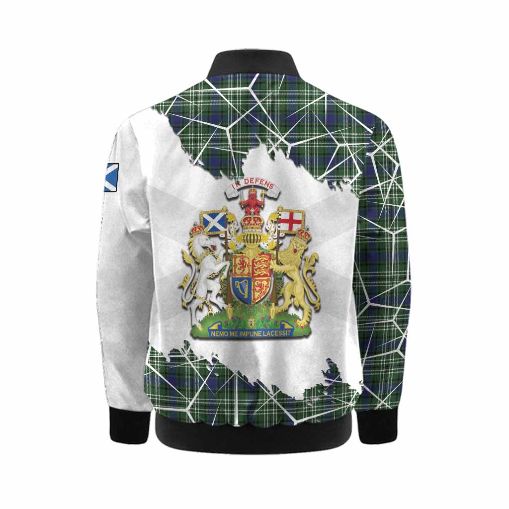 Mow Tartan Kid Bomber Jacket with Family Crest and Lion Rampant Grunge Style
