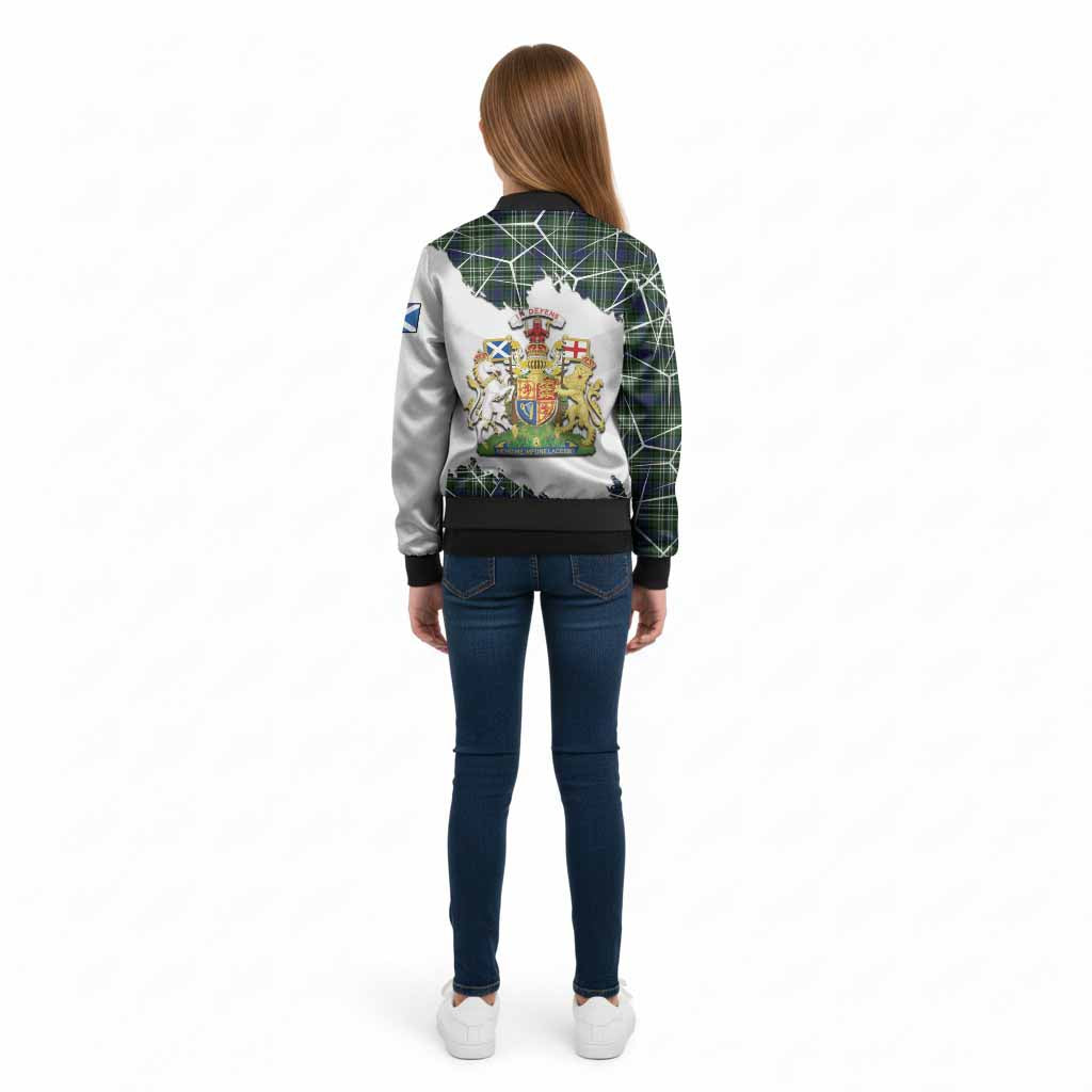 Mow Tartan Kid Bomber Jacket with Family Crest and Lion Rampant Grunge Style