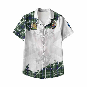 Mow Tartan Kid Hawaiian Shirt with Family Crest and Lion Rampant Grunge Style
