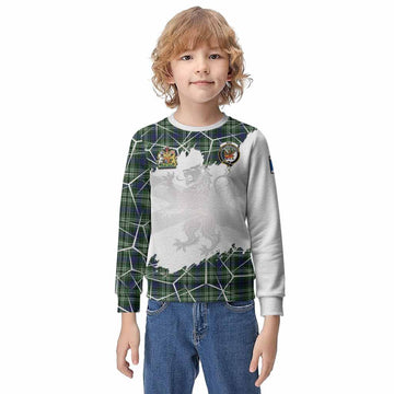 Mow Tartan Kid Knitted Sweatshirt with Family Crest and Lion Rampant Grunge Style