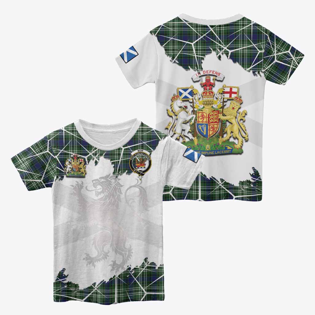 Mow Tartan Kid T-shirt with Family Crest and Lion Rampant Grunge Style