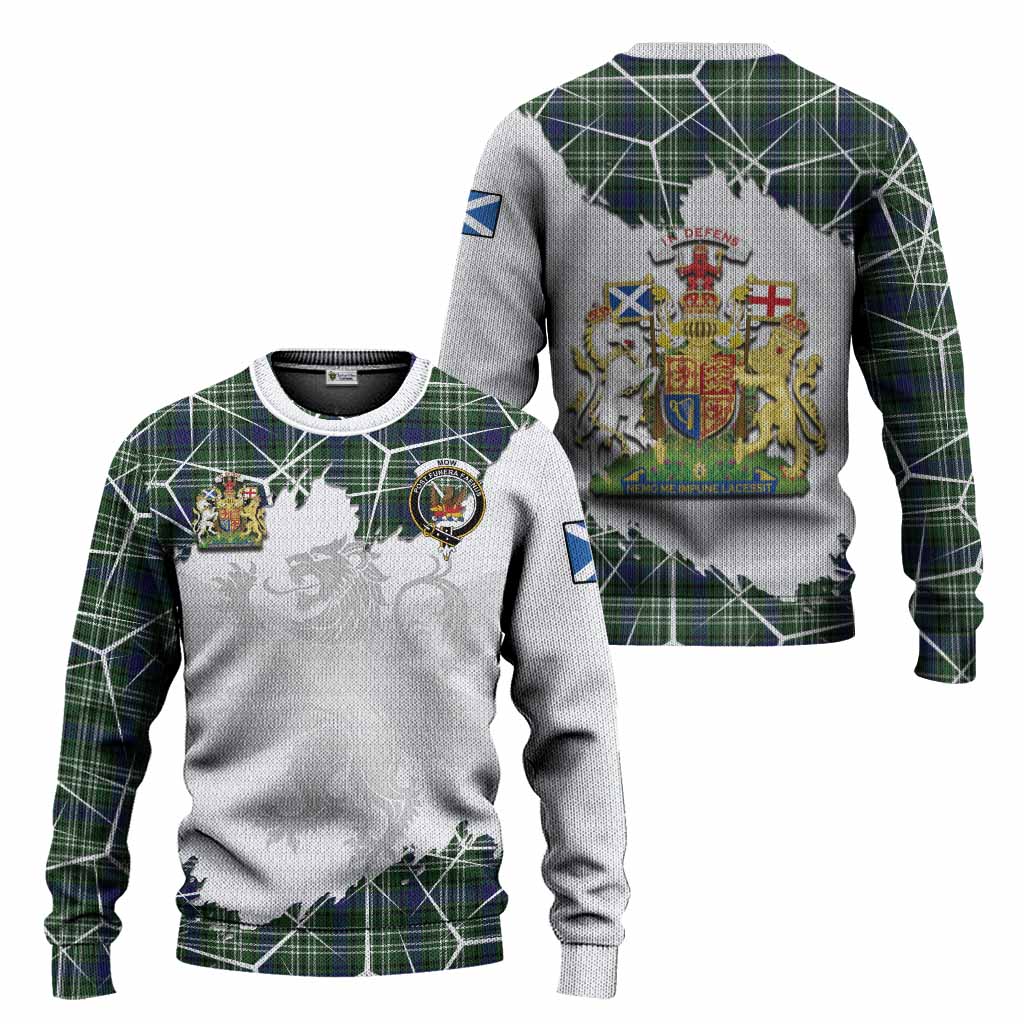 Mow Tartan Knitted Sweater with Family Crest and Lion Rampant Grunge Style