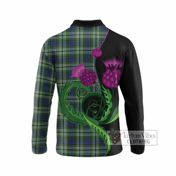 Mow Tartan Long Sleeve Polo Shirt Traditional Scottish Thistle