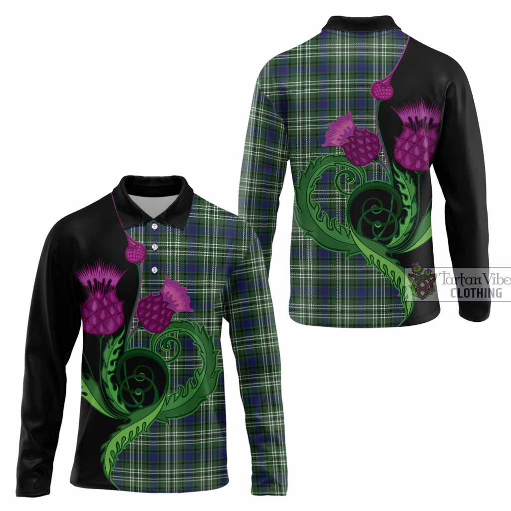 Mow Tartan Long Sleeve Polo Shirt Traditional Scottish Thistle