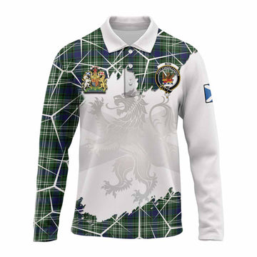 Mow Tartan Long Sleeve Polo Shirt with Family Crest and Lion Rampant Grunge Style
