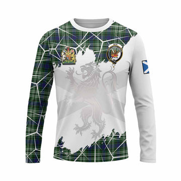 Mow Tartan Long Sleeve T-Shirt with Family Crest and Lion Rampant Grunge Style
